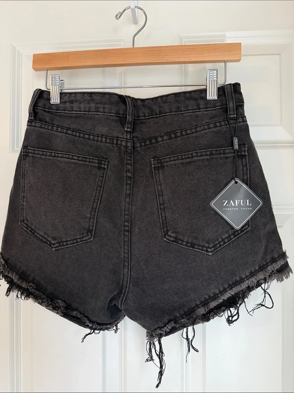 Zaful Washed Black High-Rise Distressed Denim Shorts